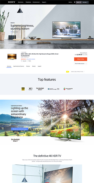 Sony XE94 TV Product page